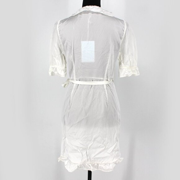 Hill House Nima Wrap Dress White Silk Mini V-Neck Robe Ruffle Trim Small S NEW - Picture 8 of 9